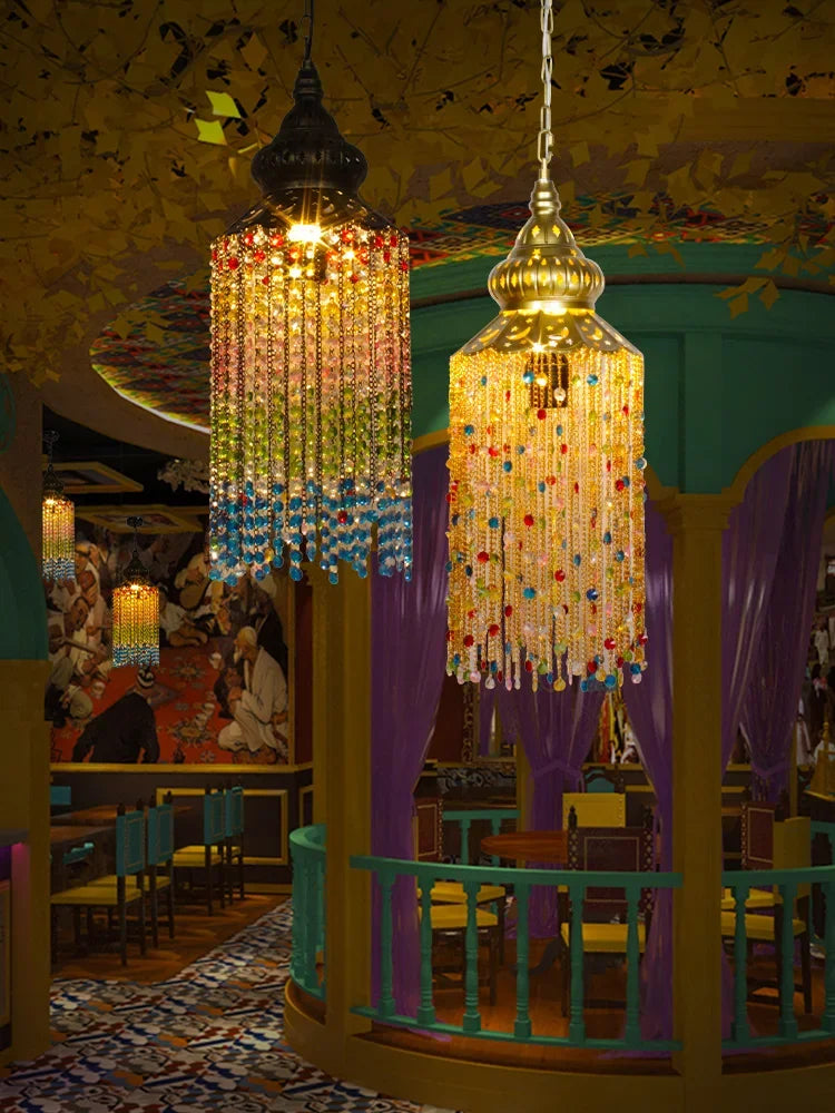 DecorBites™ Bohemian Crystal Pendant Lights LED E27 Gold/Black Cafe Bar Decor