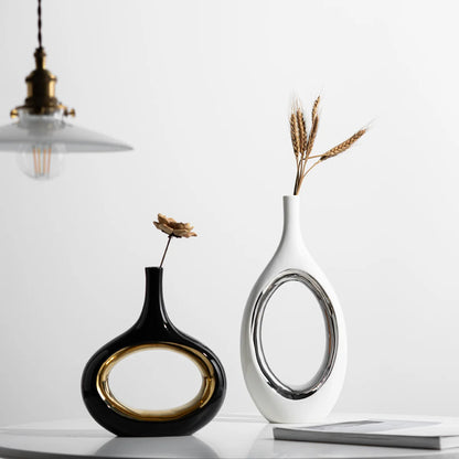 DecorBites™ Golden Flower Vase for Home Decoration and Flower Arrangement