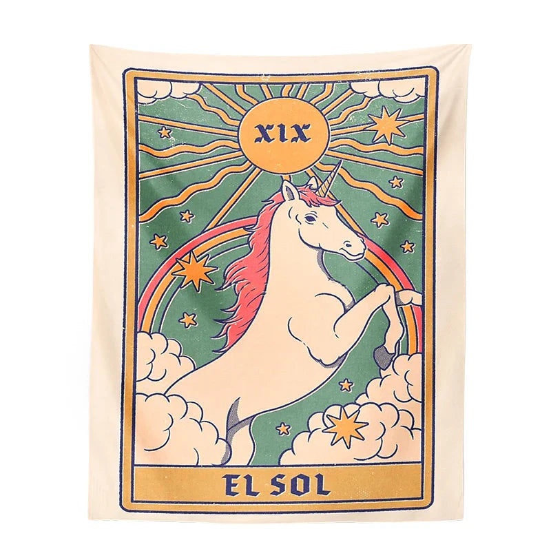 Unicorn Tarot Tapestry by Decobites: Rainbow Bohemian Wall Decor for Home and Dorm Room