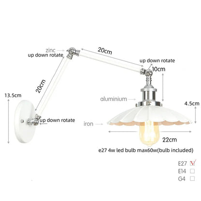 Decorbites™ Industrielle Linse Vintage-Loft-LED-Wandleuchte mit Schwingarmen und Zugschalter