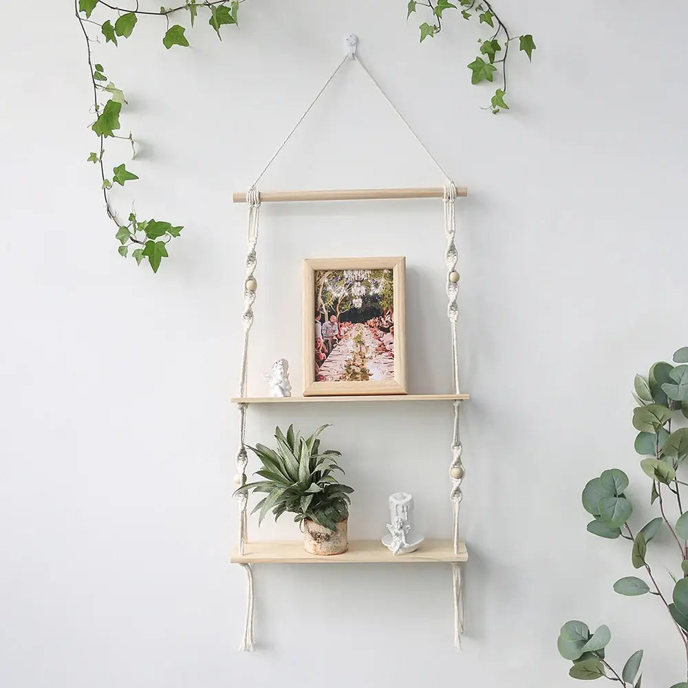 DecorBites™ Boho Macrame Wall Shelf for Home Decor