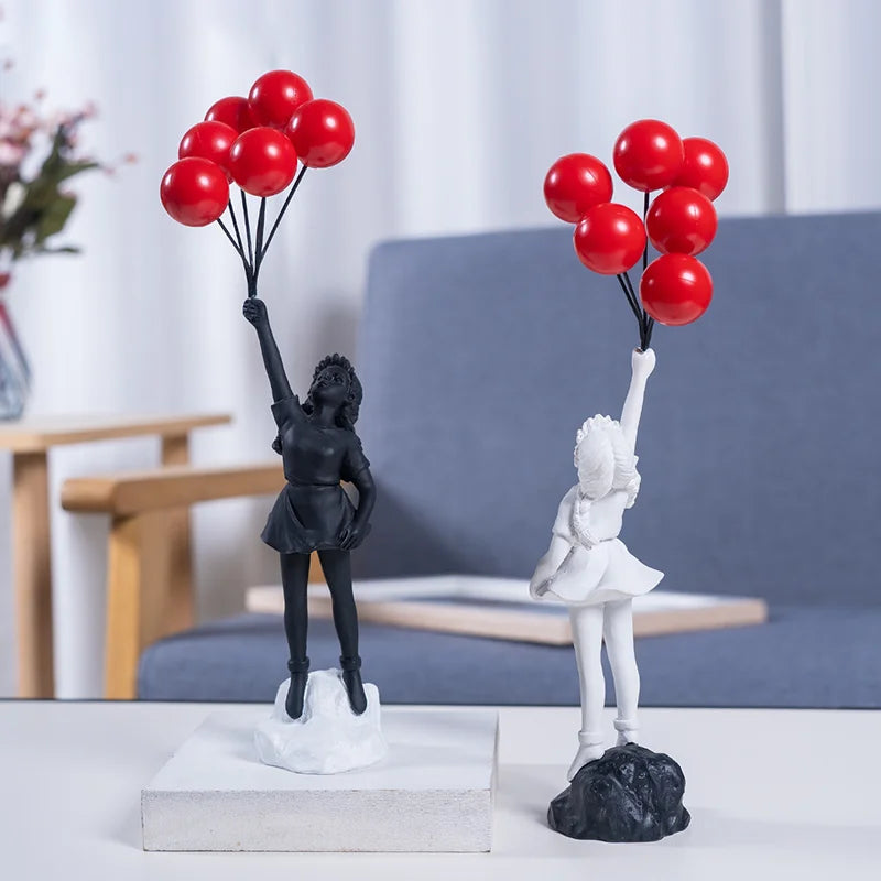 DecorBites™ Flying Love Balloon Girl Sculpture: Abstract Modern Home Office Decor & Gift