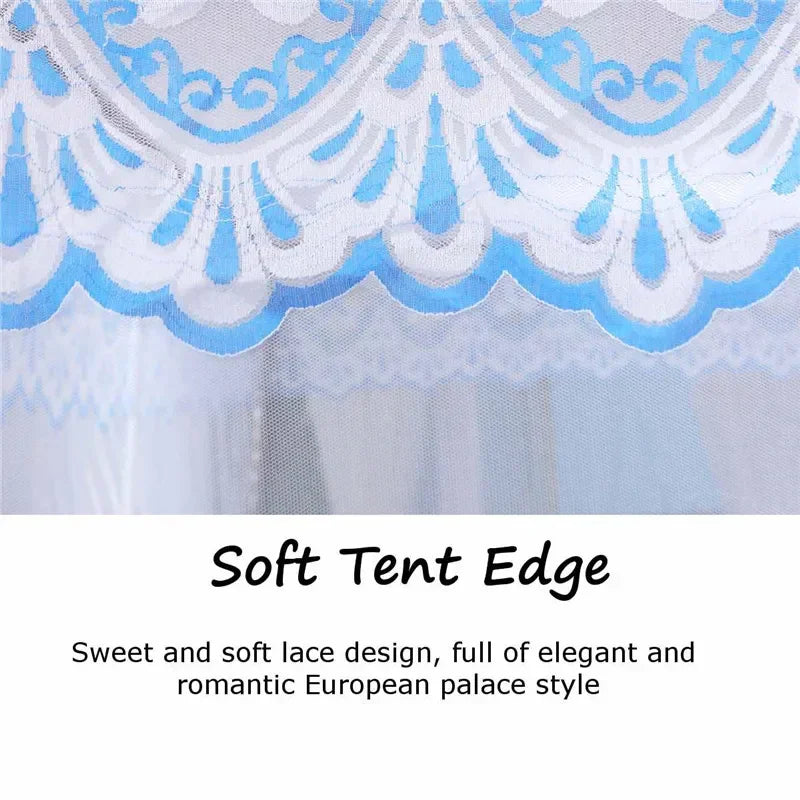 Decobites Zipper Lace Mosquito Net - Stainless Steel Bracket, Romantic Queen Bed Nets