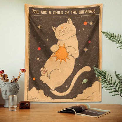 Decobites Sun Moon Tarot Cat Tapestry Wall Hanging for Boho Hippie Home Decor