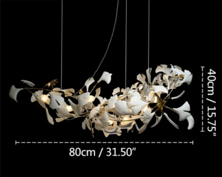 Lámpara de Araña de Ramas Doradas Decorbites™ con Hojas de Porcelana Luces Colgantes