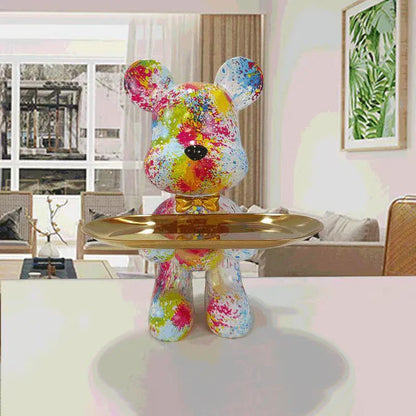 DecorBites™ Graffiti Bear Figurine: Modern Table Decor & Key Storage Sculpture