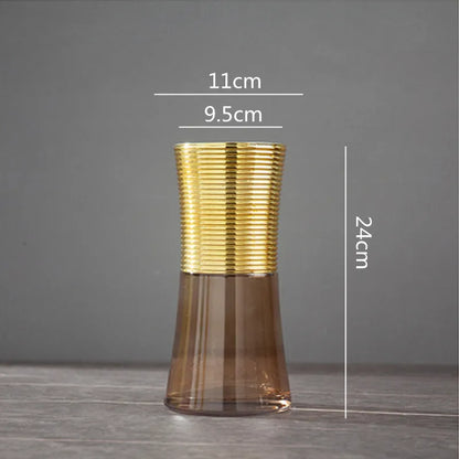 DecorBites™ Gold Metal Glass Vase: Round Transparent Terrarium for Home Decor & Flower Arrangement