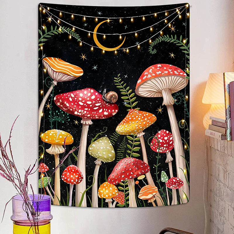 Decobites Mushroom Moon Star Botanical Snail Tapestry Trippy Cottagecore Room Decor