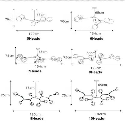 DecorBites™ Glass Branch Ceiling Chandelier with Multi Color Lampshades