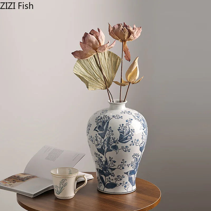 DecorBites™ Blue White Porcelain Vase Plant Pots Room Decor Flowers Arrangement