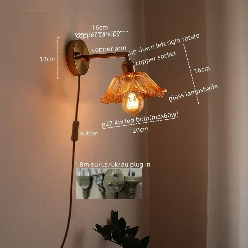 Copper Glass Wall Sconce Japanese Style Bathroom