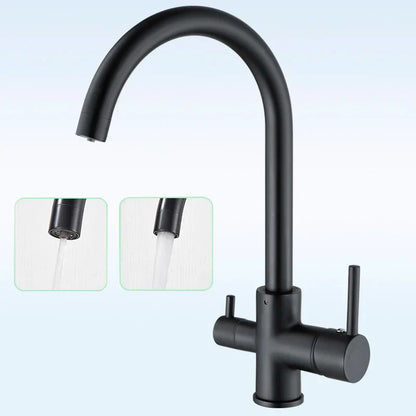 صنبور مطبخ DecorBites™ أسود اللون بمياه نقية، خلاط ساخن وبارد، بمقبضين، صنبور مياه شرب