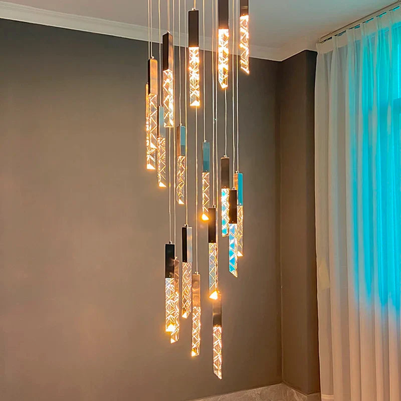Gold Crystal Stair Chandelier 25-Lamp Design