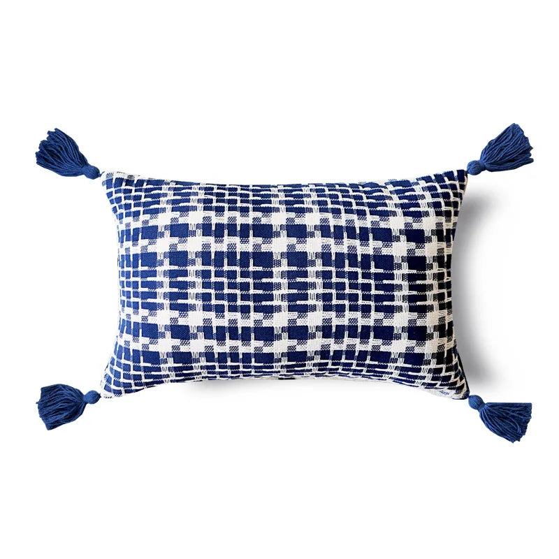 Blue Tufted Embroidered Pillow