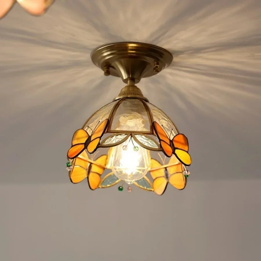 DecorBites™ Butterfly Glass Tiffany LED Ceiling Light - Nordic Modern Copper Lamp