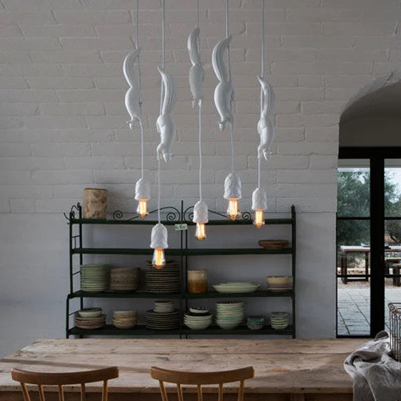 Nordic Resin Squirrel Pendant Light in White