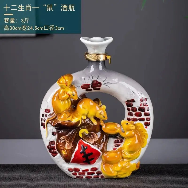 DecorBites™ Jingdezhen Ceramic Wine Bottle Sculpture Gift Chinese Zodiac 3kg