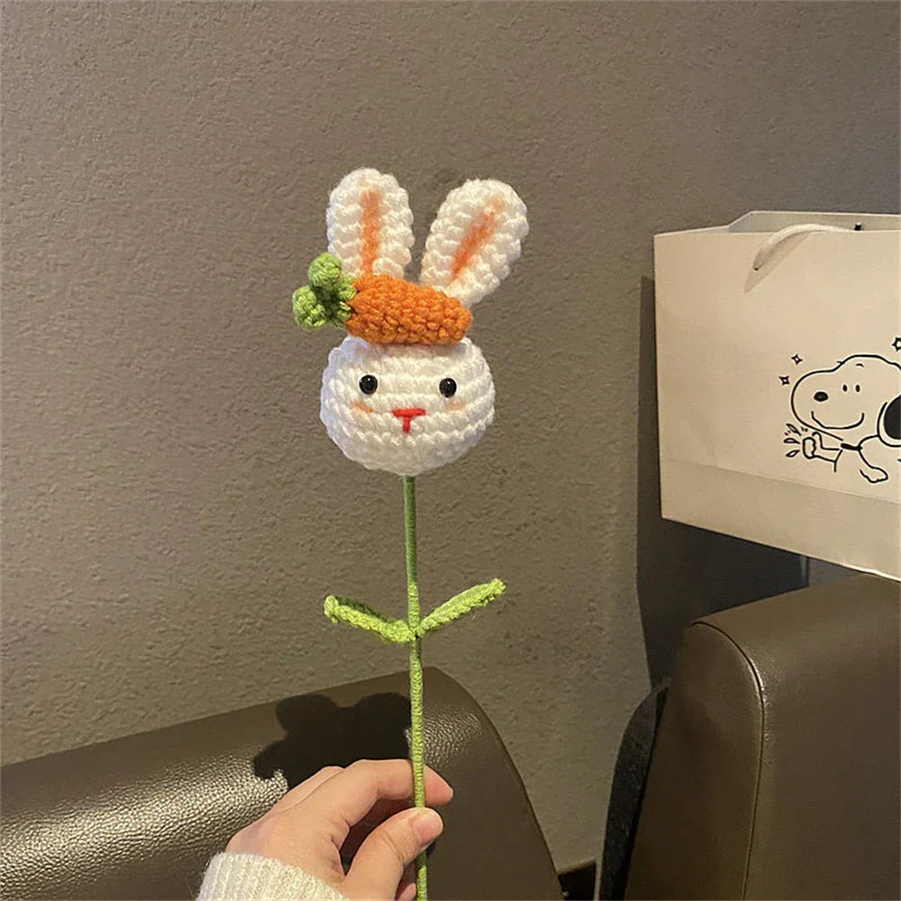 Ramo de Girasol y Conejo Tejido Decorbites™: Decoración para el Hogar y Regalo Hecho a Mano en Ganchillo DIY