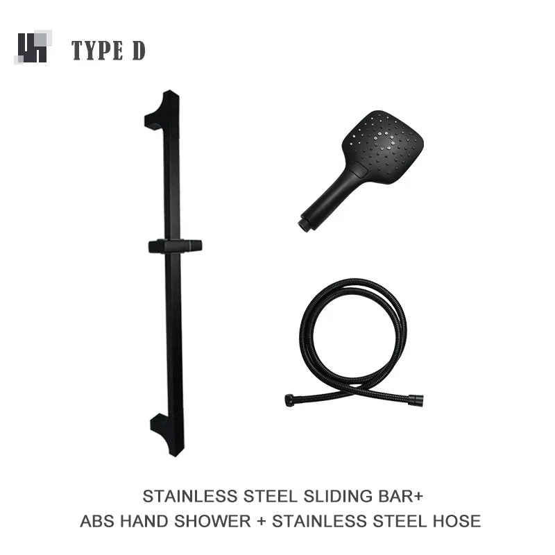 مجموعة قضبان دش DecorBites™ السوداء القابلة للتعديل بثلاث وظائف وتصميم بسيط وخرطوم بطول 1.5 متر