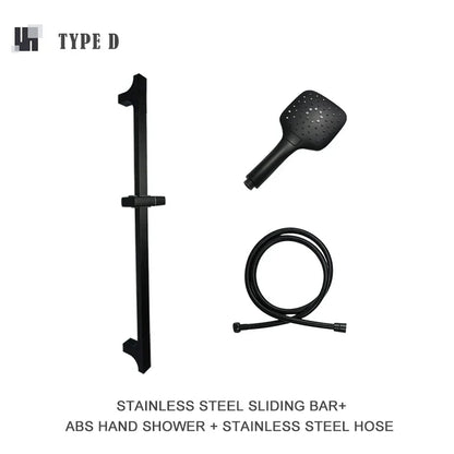 مجموعة قضبان دش DecorBites™ السوداء القابلة للتعديل بثلاث وظائف وتصميم بسيط وخرطوم بطول 1.5 متر