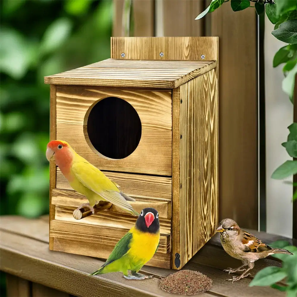 DecorBites™ Handmade Wooden Screech Owl House - Outdoor Nesting Box