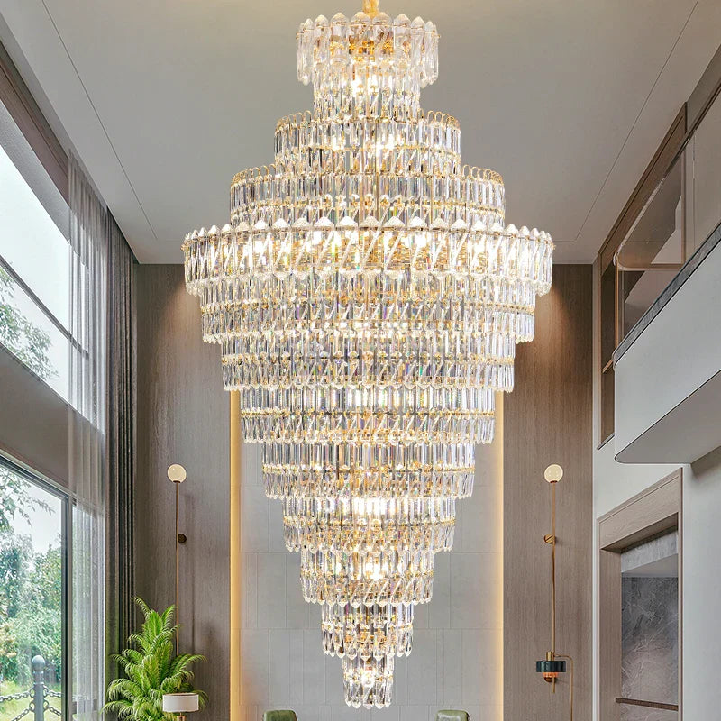 DecorBites™ Crystal Chandelier: Penthouse Light Luxury for Villa Livingroom, Rotating Staircase Atmosphere