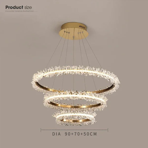 Chandelier de Anillo de Cristal Dorado Decorbites™ para la Decoración de Sala de Estar y Restaurante