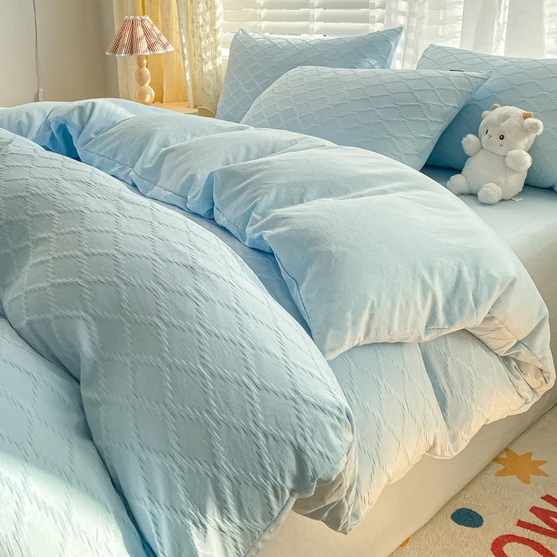 Decobites Fresh Bubble Yarn Fabric Bedding Set - Soft, Breathable Duvet Cover with Sheet