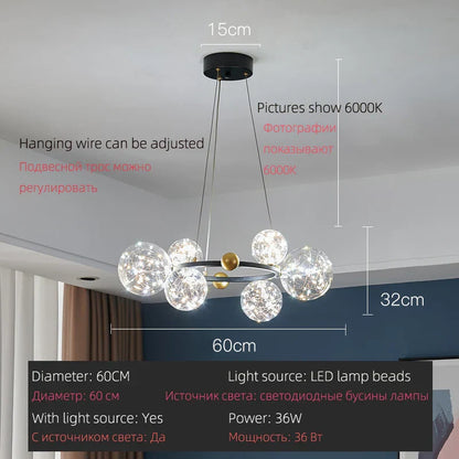DecorBites™ LED Glass Bulb Pendant Light: Modern Round Design, Gold/Black, Gypsophila String