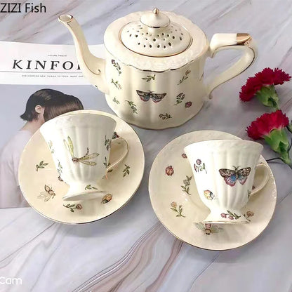 DecorBites™ Butterfly Gold Ceramic Cup & Saucer Set