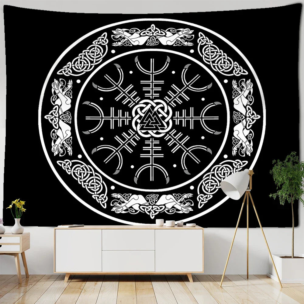 Decobites Raven Mystery Tapestry Wall Hanging - Psychedelic Viking Character Design