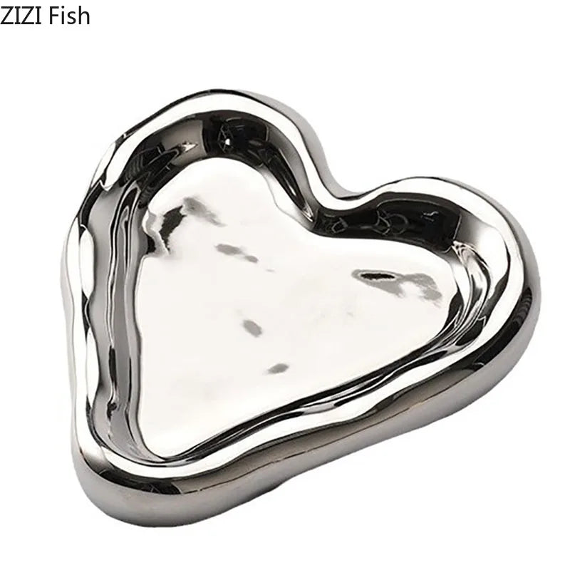 DecorBites™ Heart-Shaped Jewelry Stand Tray: Earrings & Necklace Display Plate