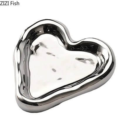 DecorBites™ Heart-Shaped Jewelry Stand Tray: Earrings & Necklace Display Plate