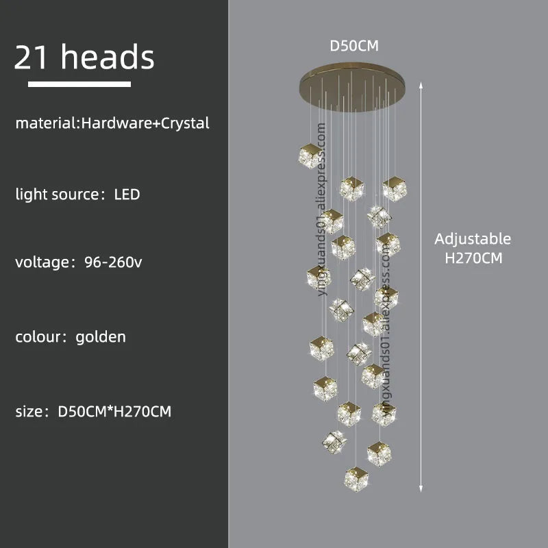 Lámpara de araña moderna de cristal DecorBites™ para sala de estar, iluminación LED de lujo para loft, lámpara de araña para escalera