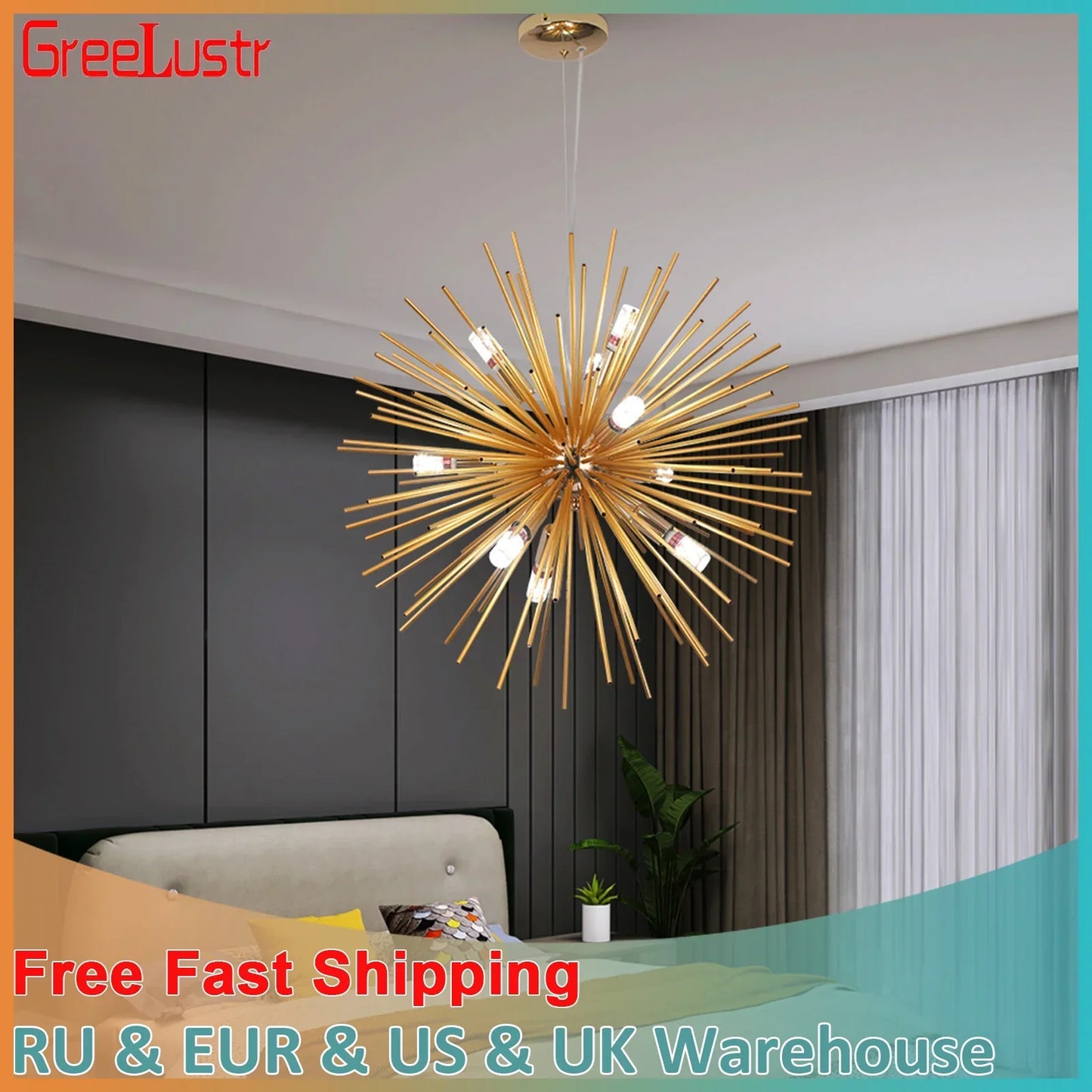 DecorBites™ Gold LED Chandelier Pendant Light for Modern Kitchen Island Living Room