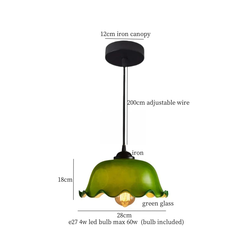 Green Glass Pendant Lamp Copper Base LED Included