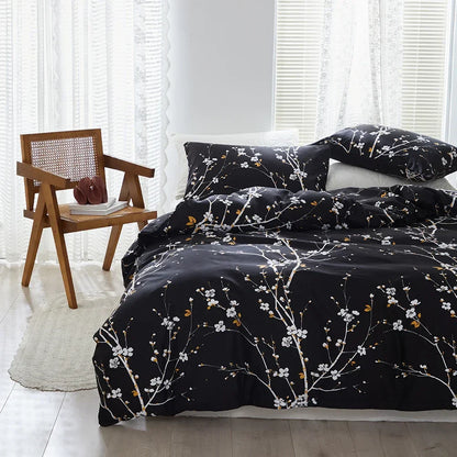 Decobites Plum Blossom Double Duvet Set: Soft Skin-Friendly Quilt Cover & Pillowcase