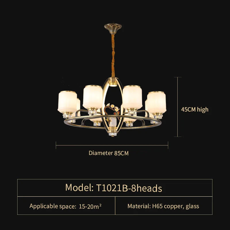 DecorBites™ Chinese Natural Jade All Copper Chandelier for Luxury Living Room Villa