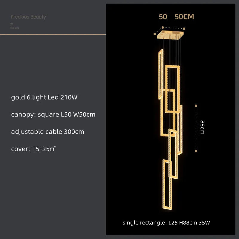 Lámpara colgante LED de cristal DecorBites™: Iluminación moderna y lujosa para escaleras