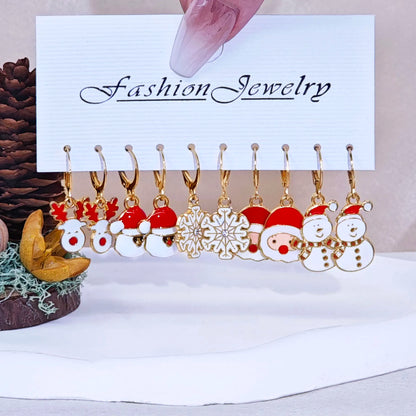 10/20/40pcs New Christmas Set Cross border Hot Selling Cartoon Dripping Oil Elk Santa Claus Christmas Tree Earrings for Women