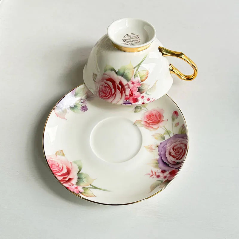 DecorBites™ Flowers Pattern Porcelain Coffee Cup & Saucer Set - Exquisite Tea & Juice Mug