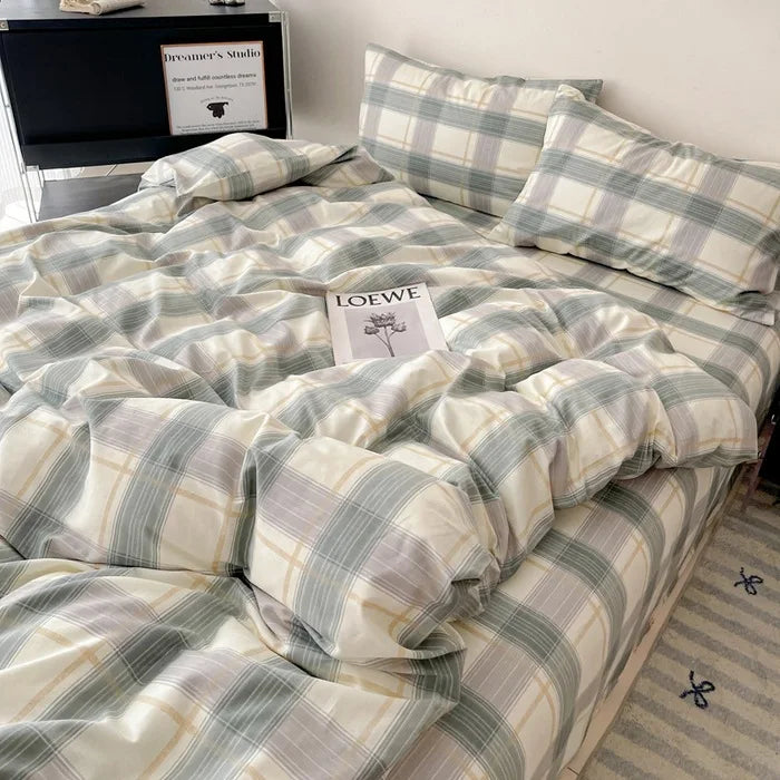 طقم أغطية سرير قطنية شبكية من DecorBites™ - طقم ملاءة سرير ناعمة وأنيقة، وغطاء لحاف