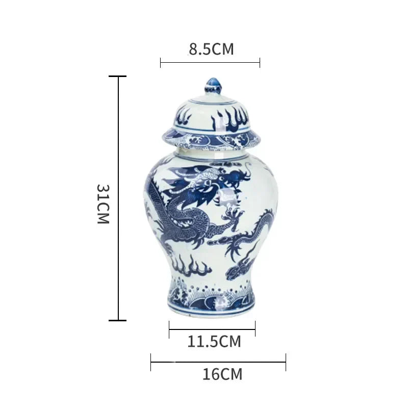 DecorBites™ Blue White Porcelain General Jar: Ceramic Tea Caddy Candy Pot Storage Container