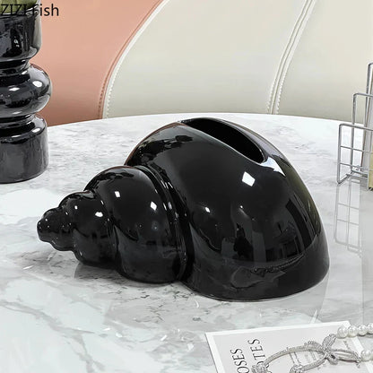 Caja de pañuelos de cerámica DecorBites™ Conch: Decoración de mesa encantadora y estuche para toallas de papel.