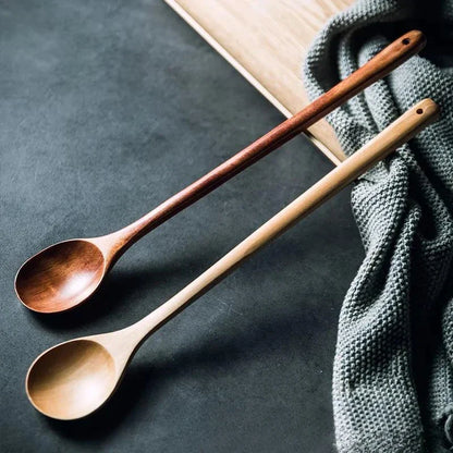 DecorBites™ Lotus Wooden Spoon: Eco-Friendly Long Handle Salad Cooking Utensil