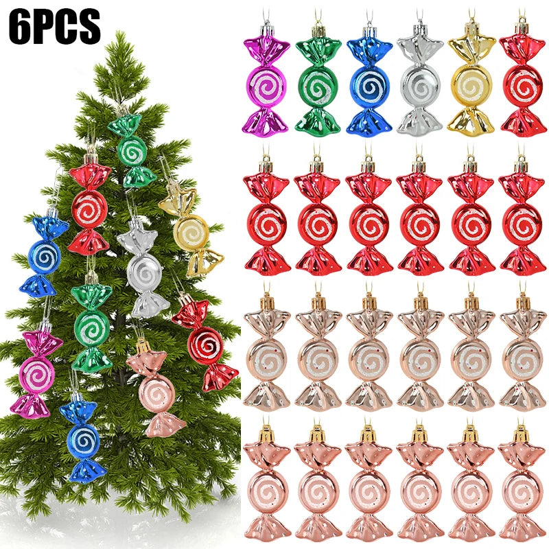 6pcs/box Christmas Candy Pendant Xmas Tree Hanging Ornaments Christmas Decorations For Home 2023 Navidad Noel New Year Kids Gift