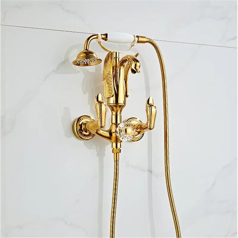 DecorBites™ Gold Swan Bathtub & Shower Faucet Set - Wall Mounted Bathroom Mixer Tap