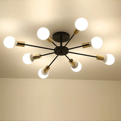 Lámpara de techo tipo araña Sputnik de hierro forjado industrial DecorBites™ con LED E27 para iluminación del hogar