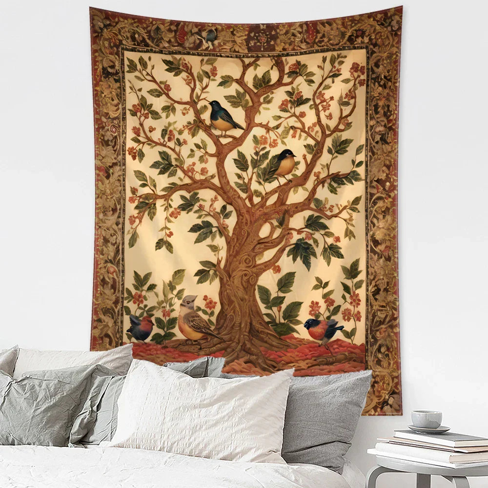 Decobites Flower Bird Life Tree Tapestry Wall Hanging Art Psychedelic Bohemian Decor