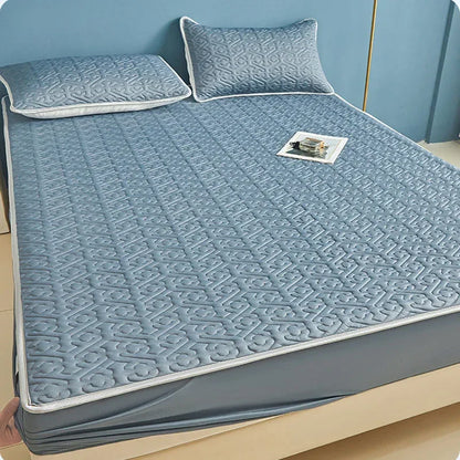 DecorBites™ Ice Silky Latex Fitted Sheet Set - Soft Breathable Solid Color Mat